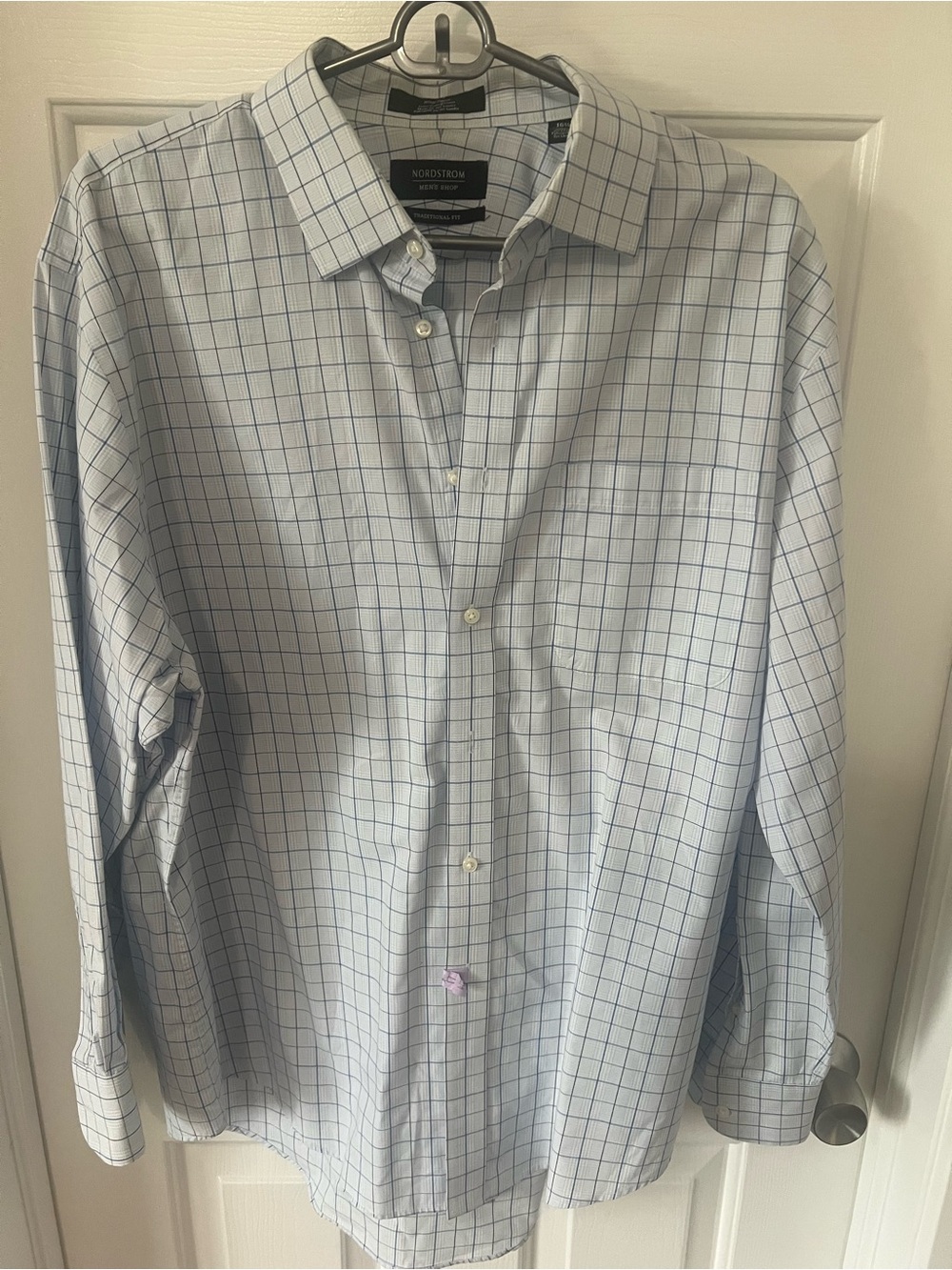 Nordstrom Light Blue Shirt with Navy Windowpane Grid